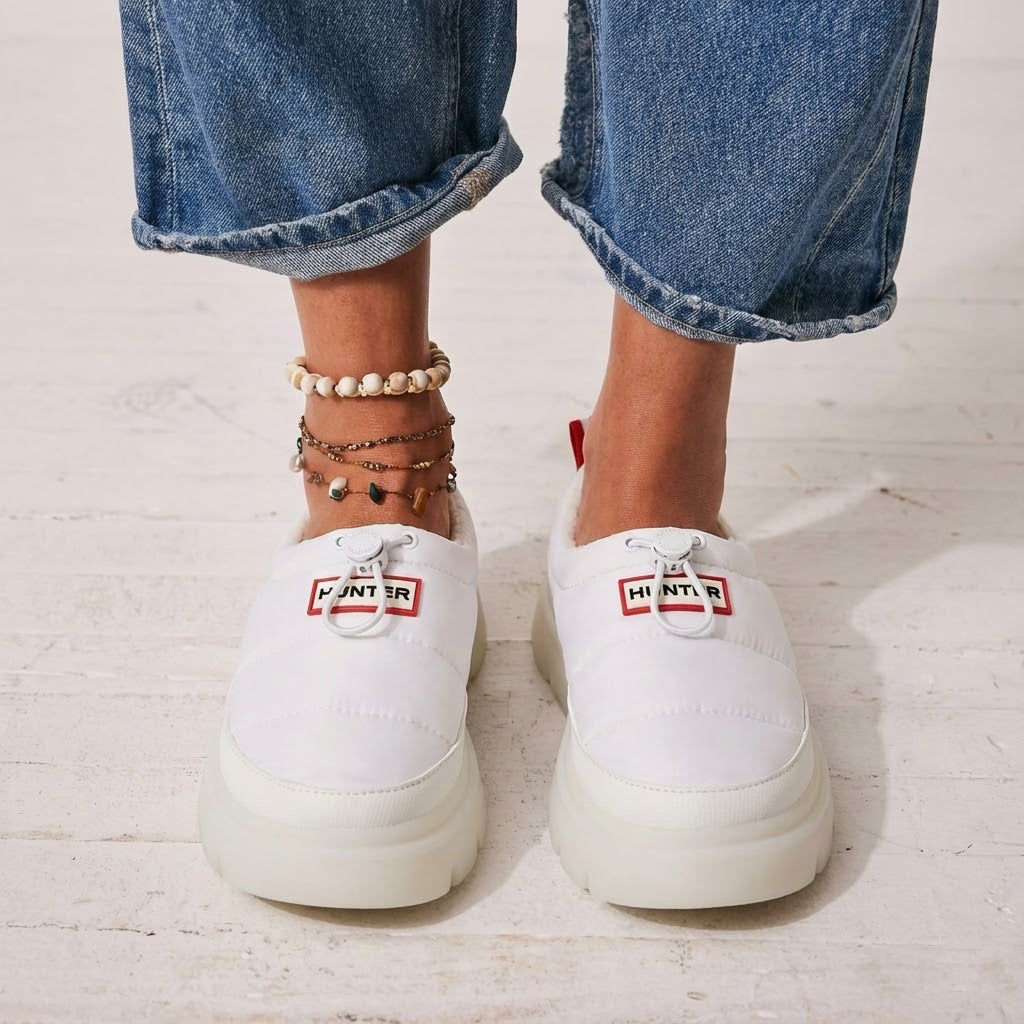 Hunter Womens Madi Insulated Water Resistant Slip-on Mules Shoes White HWMADI 140