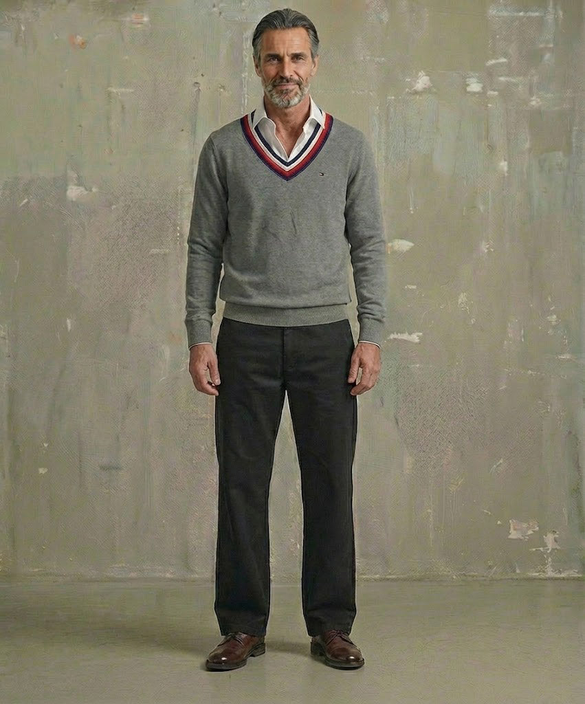 Tommy Hilfiger Men's Murray Cricket Sweater Grey Heather 78J3975 022