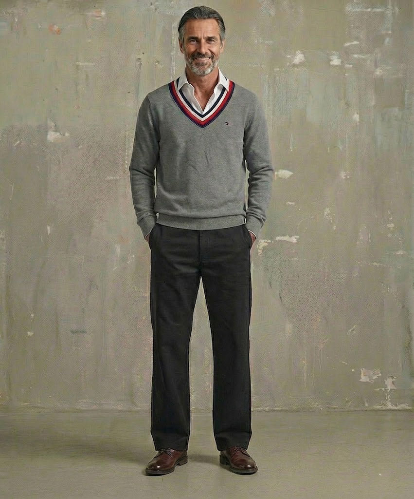 Tommy Hilfiger Men's Murray Cricket Sweater Grey Heather 78J3975 022