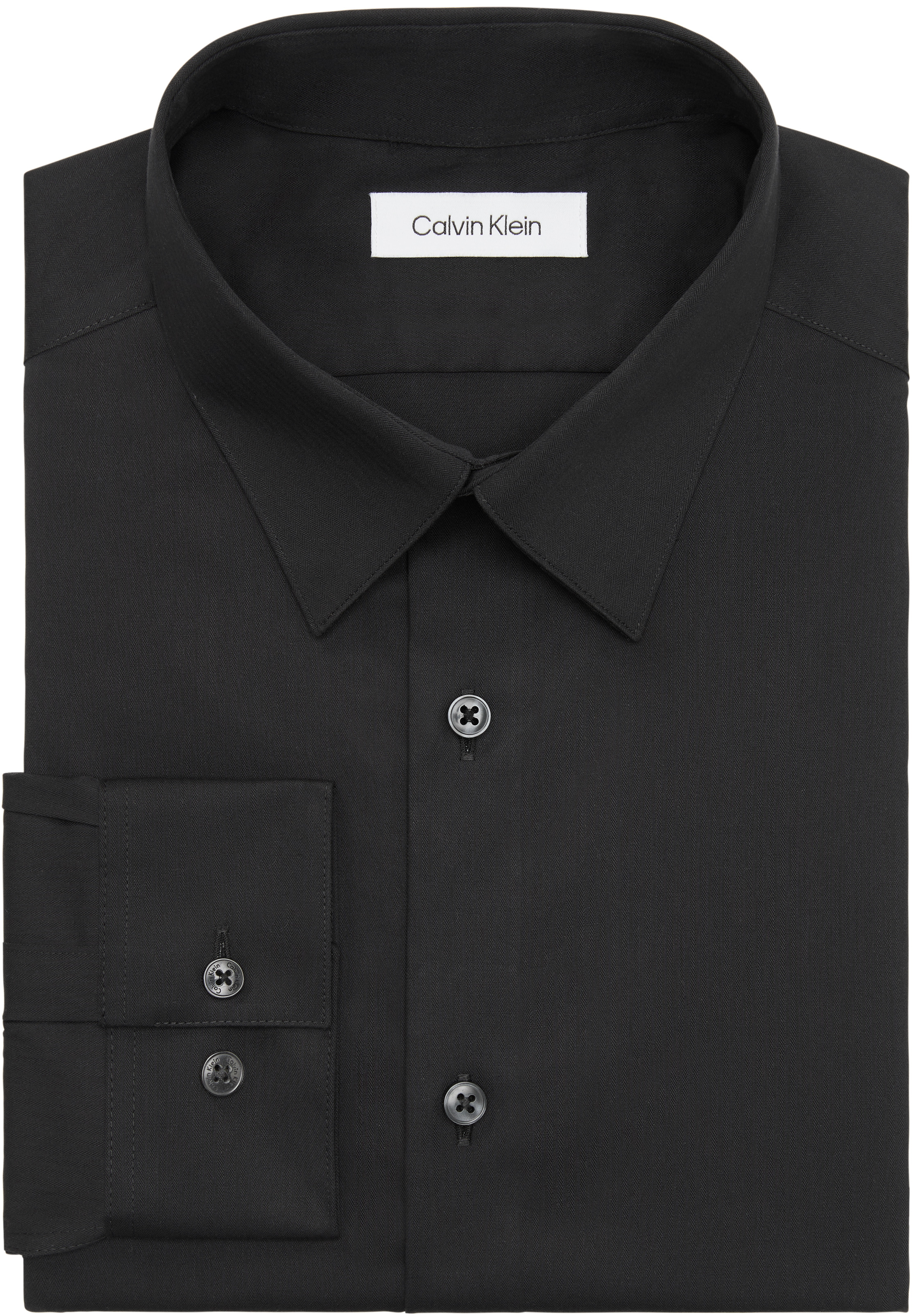 Calvin Klein Mens Steel Slim Fit Non-Iron Herringbone Dress Shirt Black 33K2479-7ML