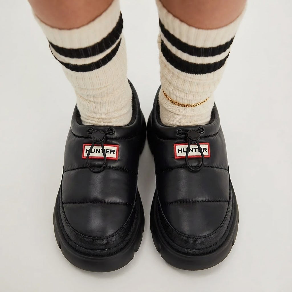 Hunter Womens Madi Insulated Water Resistant Slip-on Mules Shoes Black HWMADI 001