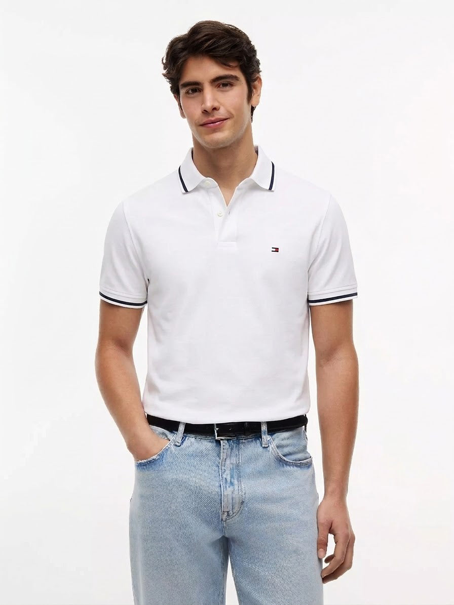 Tommy Hilfiger Men's Richard Tipped Short Sleeve Polo CF Optic White 78J8752 101