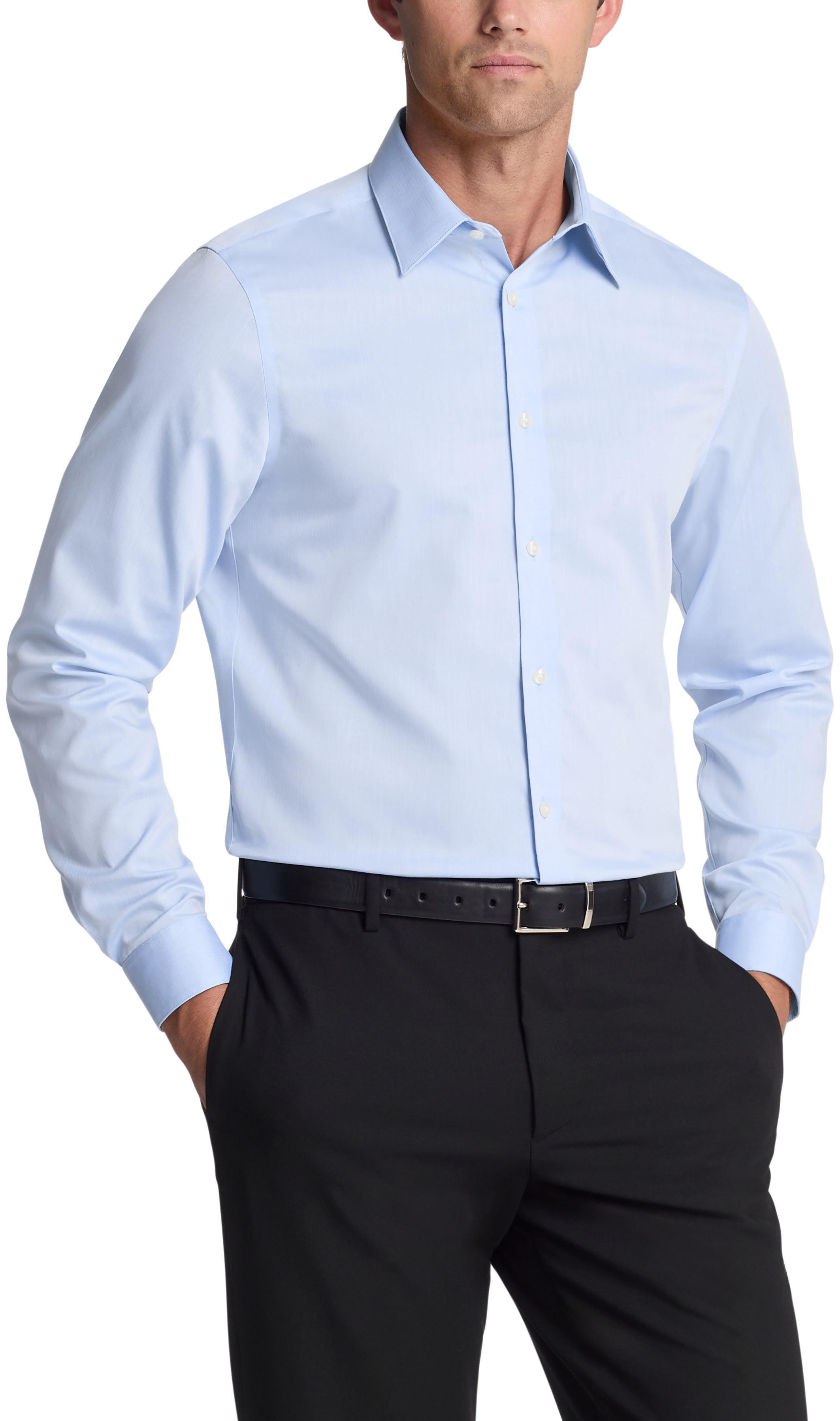 Calvin Klein Mens Steel Slim Fit Non-Iron Herringbone Dress Shirt Blue 33K2479-7RI