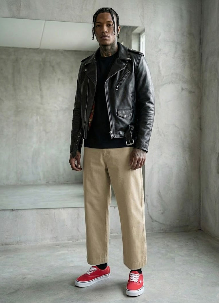 Schott NYC Men's Waxy Cowhide Leather Motorcycle Jacket Black RN 18606 626