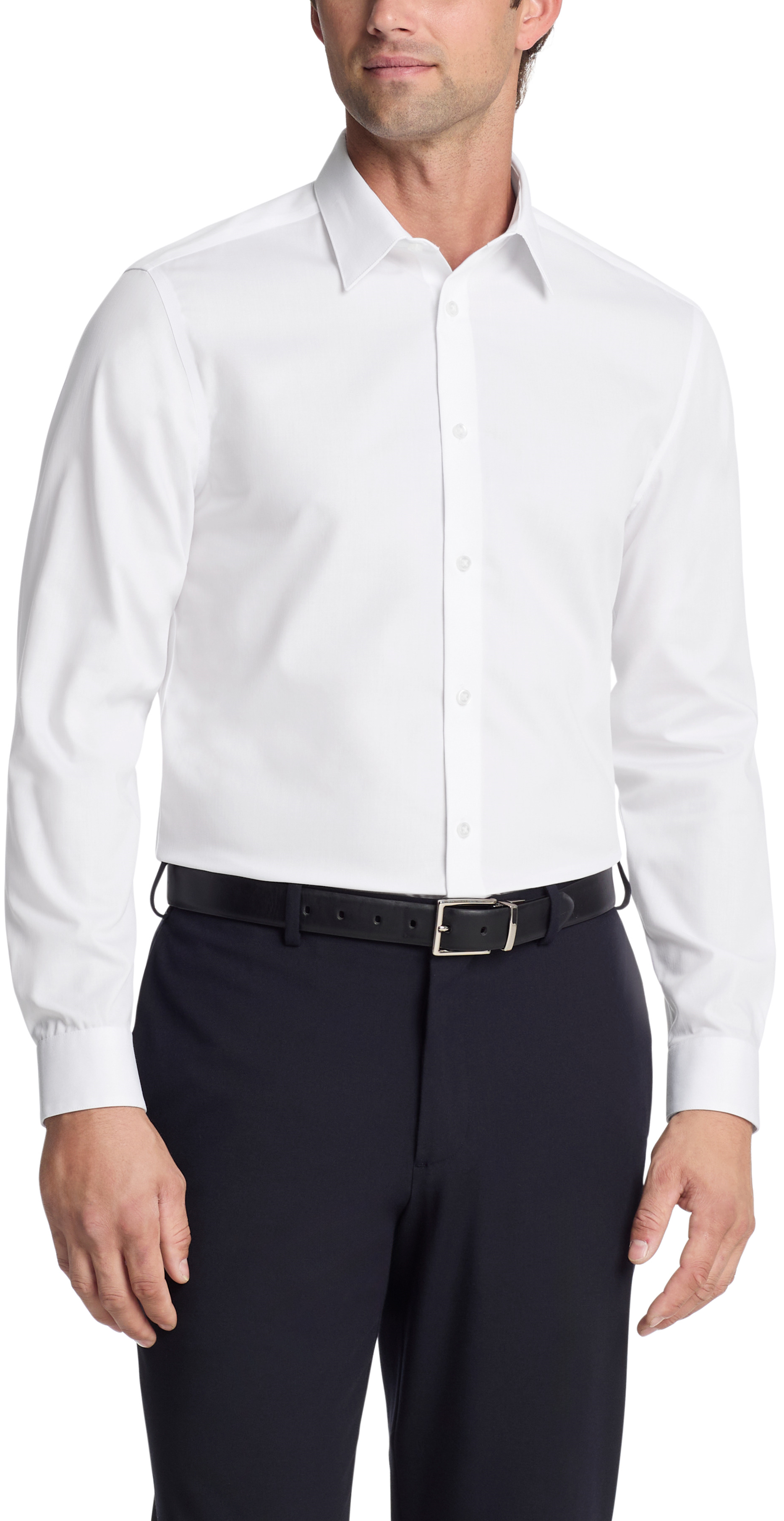 Calvin Klein Mens Steel Slim Fit Non-Iron Herringbone Dress Shirt White 33K2479-7MM