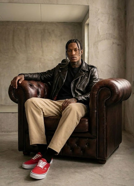 Schott NYC Men's Waxy Cowhide Leather Motorcycle Jacket Black RN