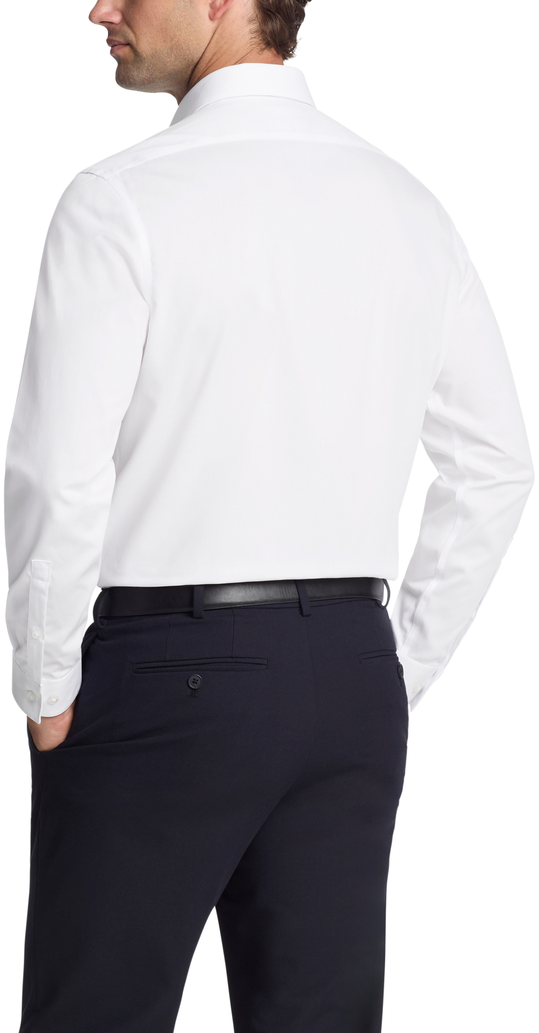 Calvin Klein Mens Steel Slim Fit Non-Iron Herringbone Dress Shirt White 33K2479-7MM