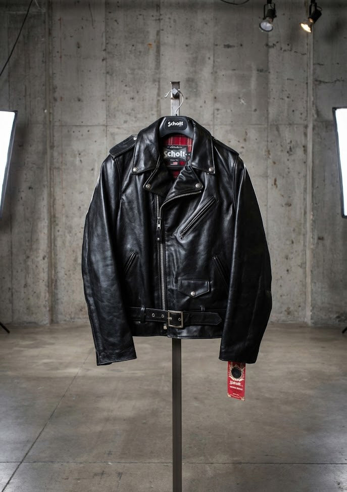 Schott NYC Men's Waxy Cowhide Leather Motorcycle Jacket Black RN
