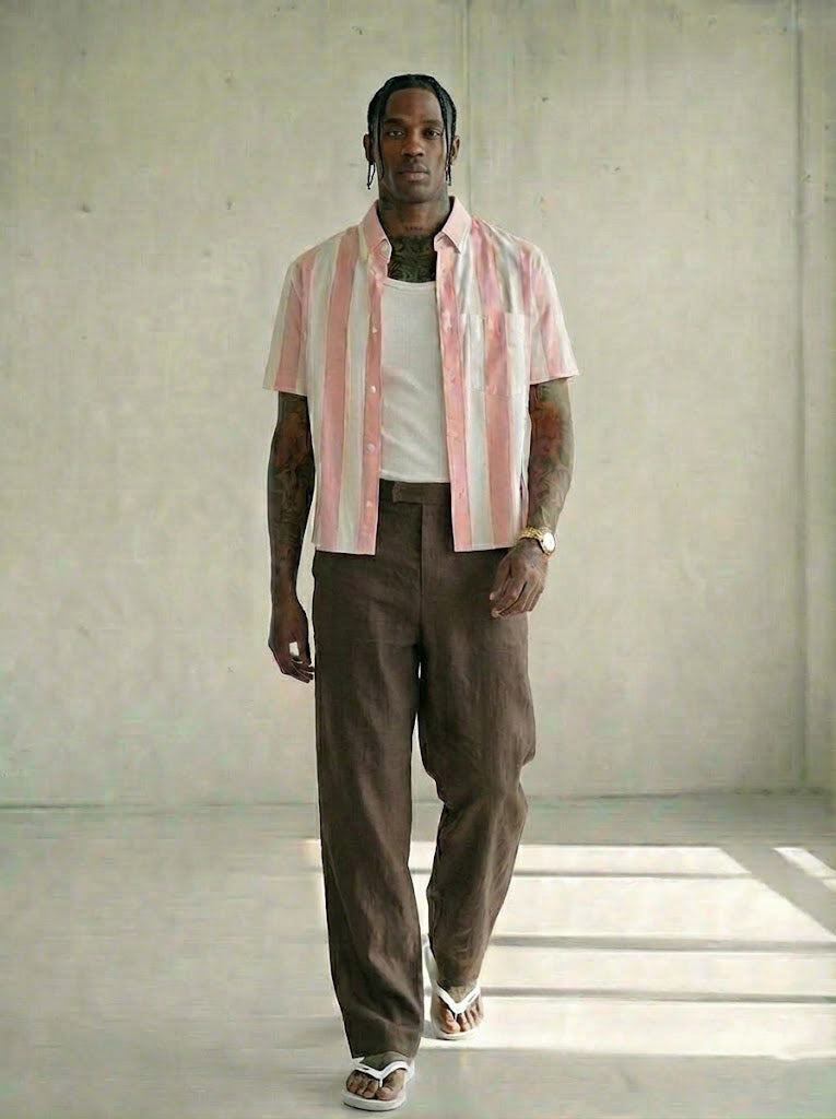 Tommy Hilfiger Men's  Striped Stripe RF Short Sleeve Shirt Peach/Stripe MW31762 972