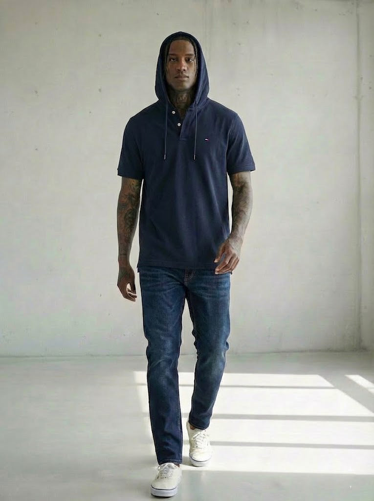 Tommy Hilfiger Mens Regular Fit Artie Hooded Polo Sky Captain 78J4757 410