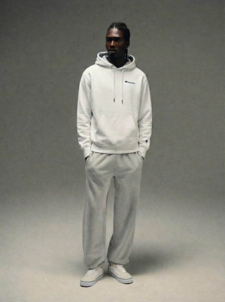 Champion Men's Powerblend Fleece Hoodie Script Logo White GF89H Y08160 WHC