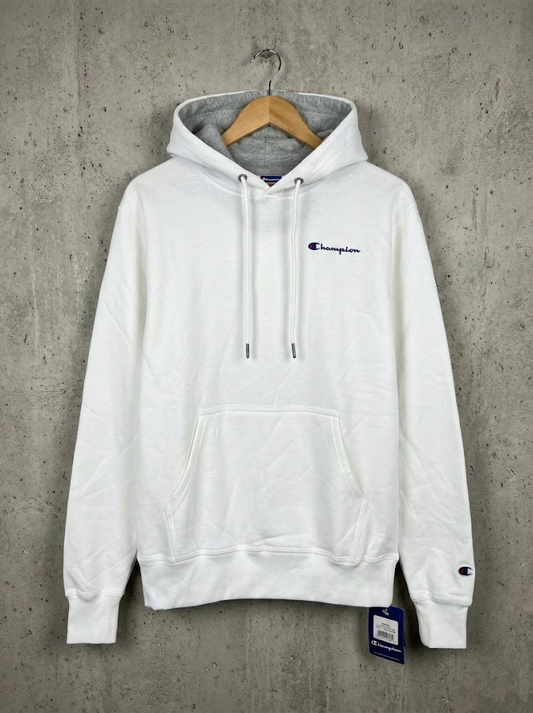 Champion Men's Powerblend Fleece Hoodie Script Logo White GF89H Y08160 WHC