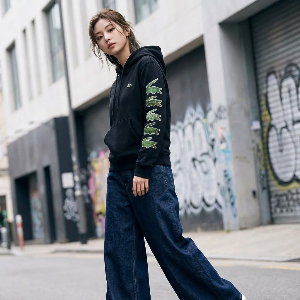 Lacoste Kids' Contrast Crocodile Hoodie Navy Blue SJ1241 HDE