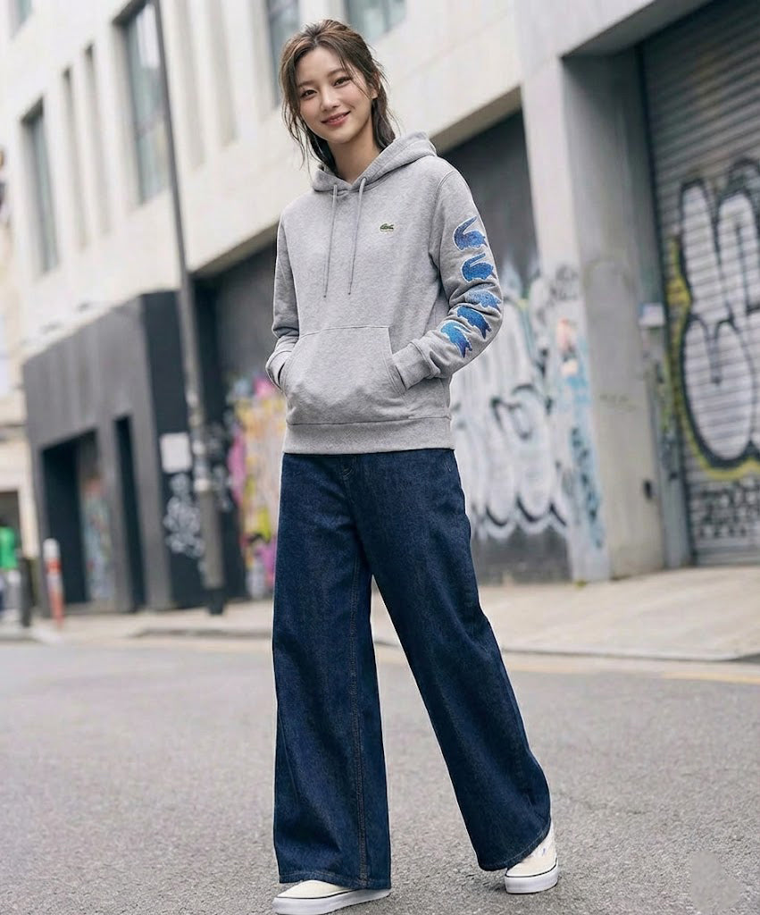 Lacoste Kids' Contrast Crocodile Hoodie Grey Chine SJ1241 CCA