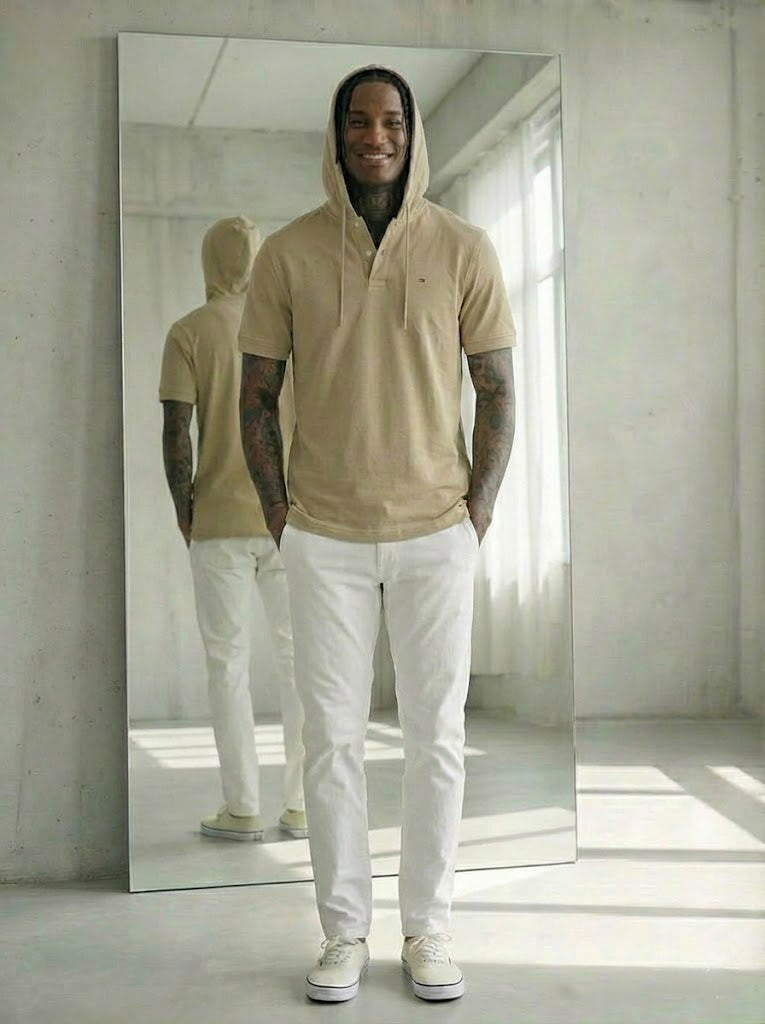 Tommy Hilfiger Mens Regular Fit Artie Hooded Polo Bleeker Beige 78J4757 230