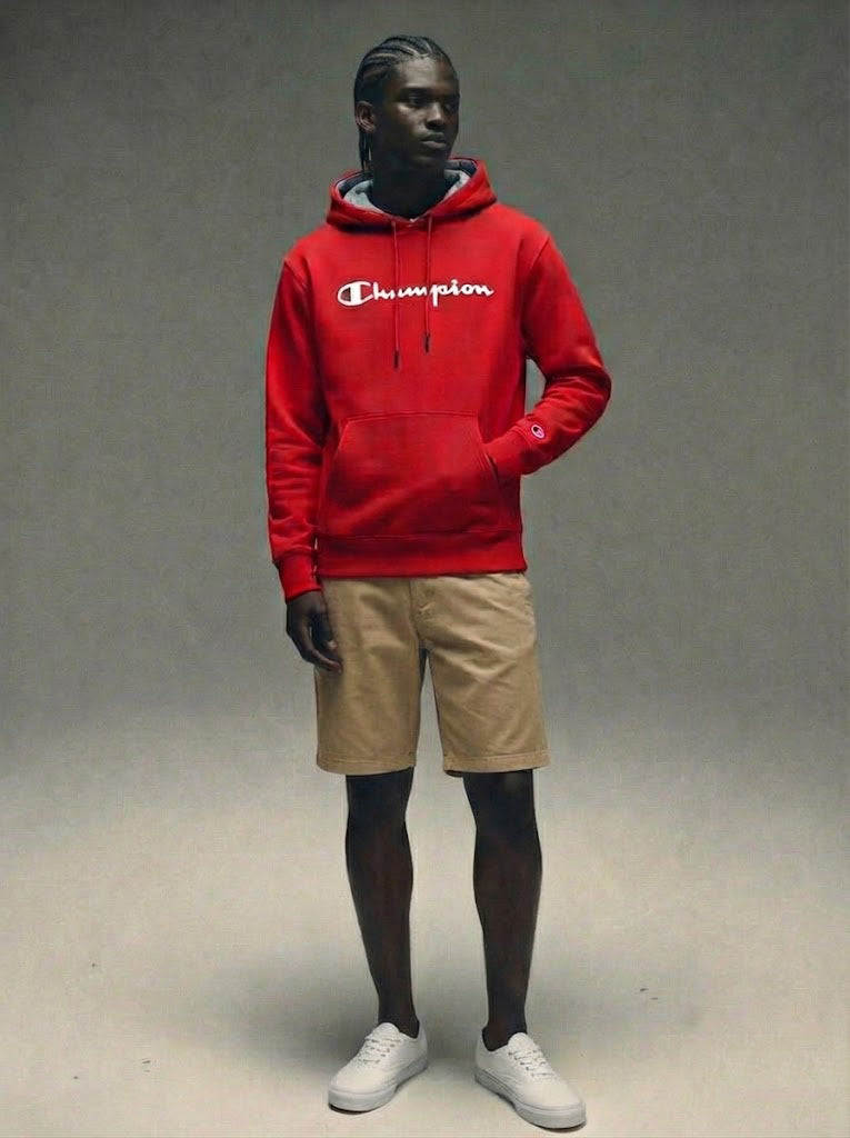 Champion Men's Powerblend Fleece Hoodie Script Logo Red Stone GF89H Y07718 AH0