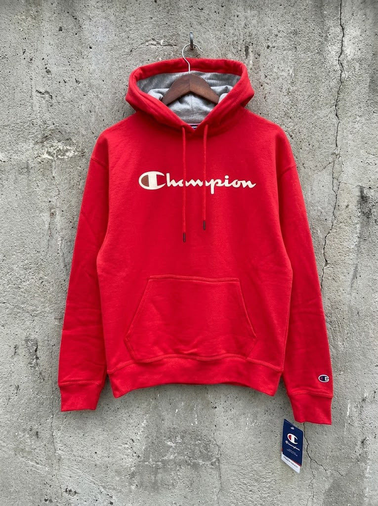 Champion Men's Powerblend Fleece Hoodie Script Logo Red Stone GF89H Y07718 AH0
