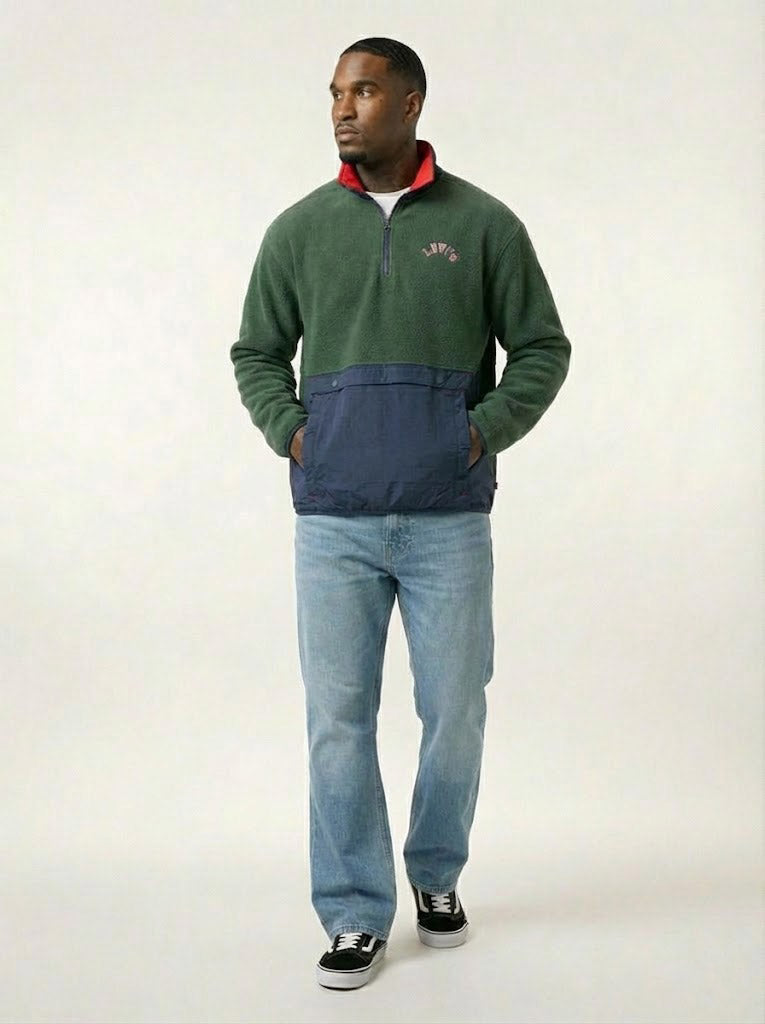 Levi's Quarter Zip Polar Fleece Varsity Varsity Color Block Python Green 35978-0001