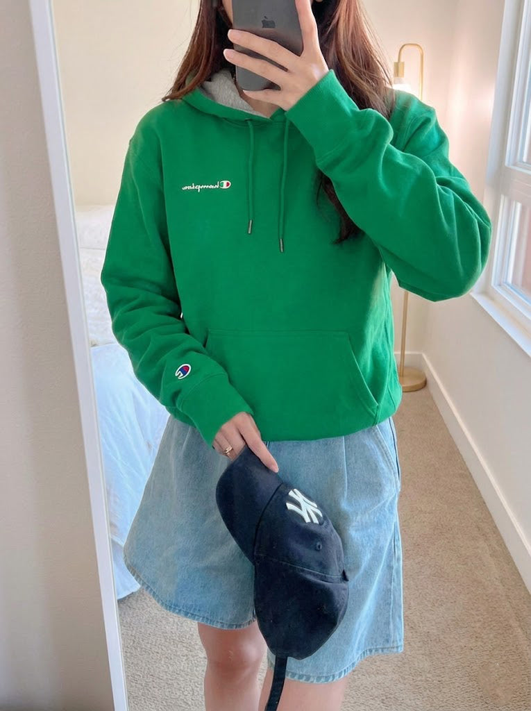 Champion Men's Powerblend Fleece Hoodie Script Logo Green Vine GF89H Y08160 VZU