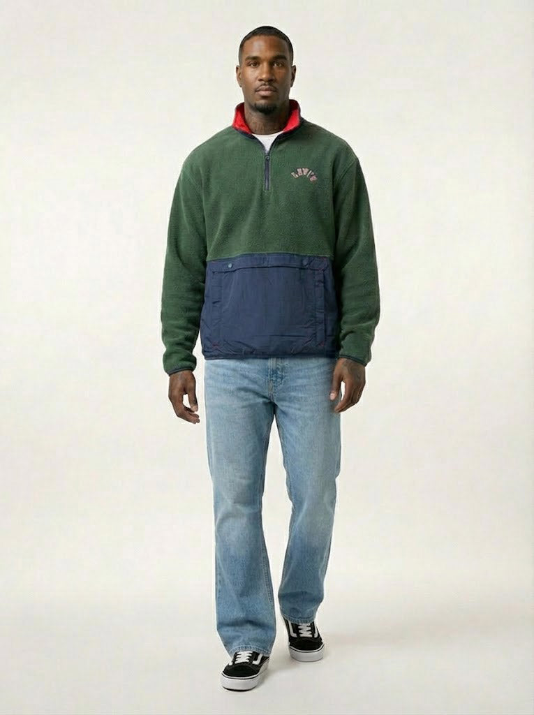 Levi's Quarter Zip Polar Fleece Varsity Varsity Color Block Python Green 35978-0001