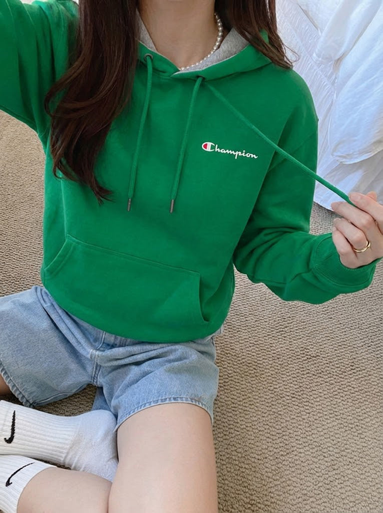 Champion Men's Powerblend Fleece Hoodie Script Logo Green Vine GF89H Y08160 VZU