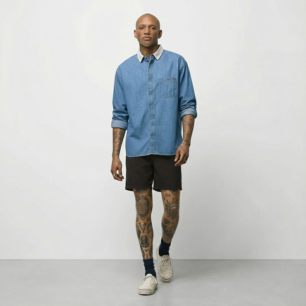 Vans Men's Deerfiel Washed Denim Buttondown Shirt Vintage Indigo VN0A7SF3AHU