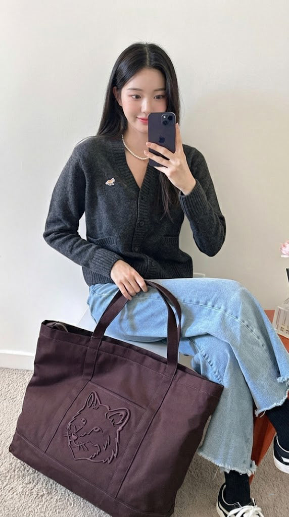 Maison Kitsune Bold Fox Head XL Tote Bag Pecan Brown LW05105WW0083 P299