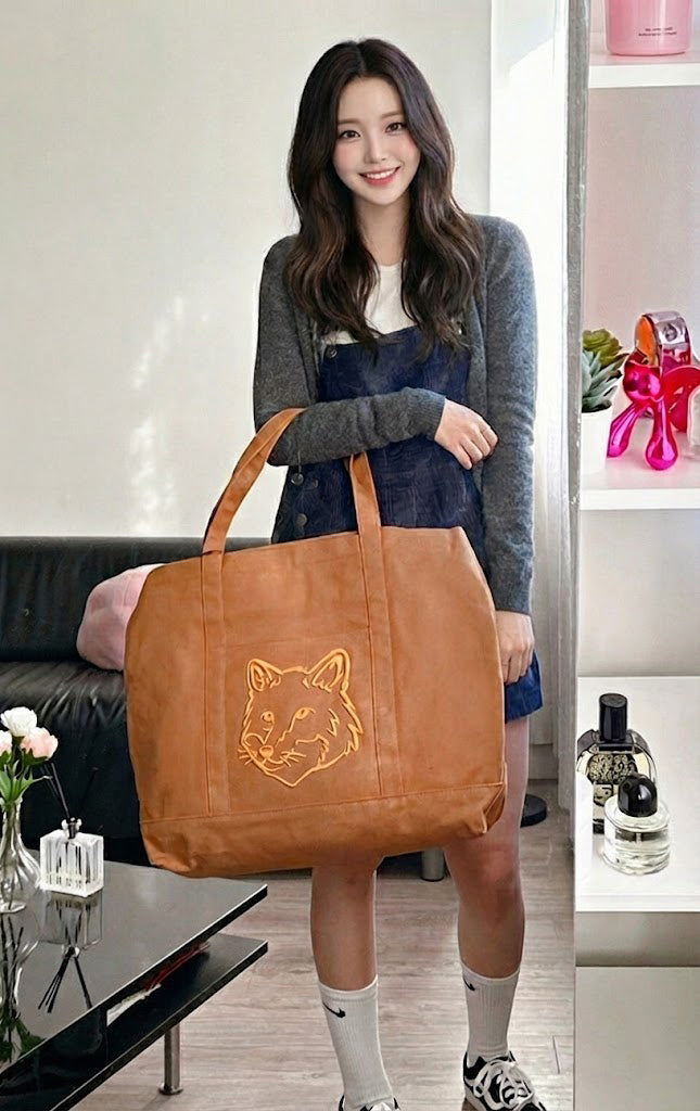 Maison Kitsune Bold Fox Head XL Tote Bag Golden Brown LW05105WW0083 P236