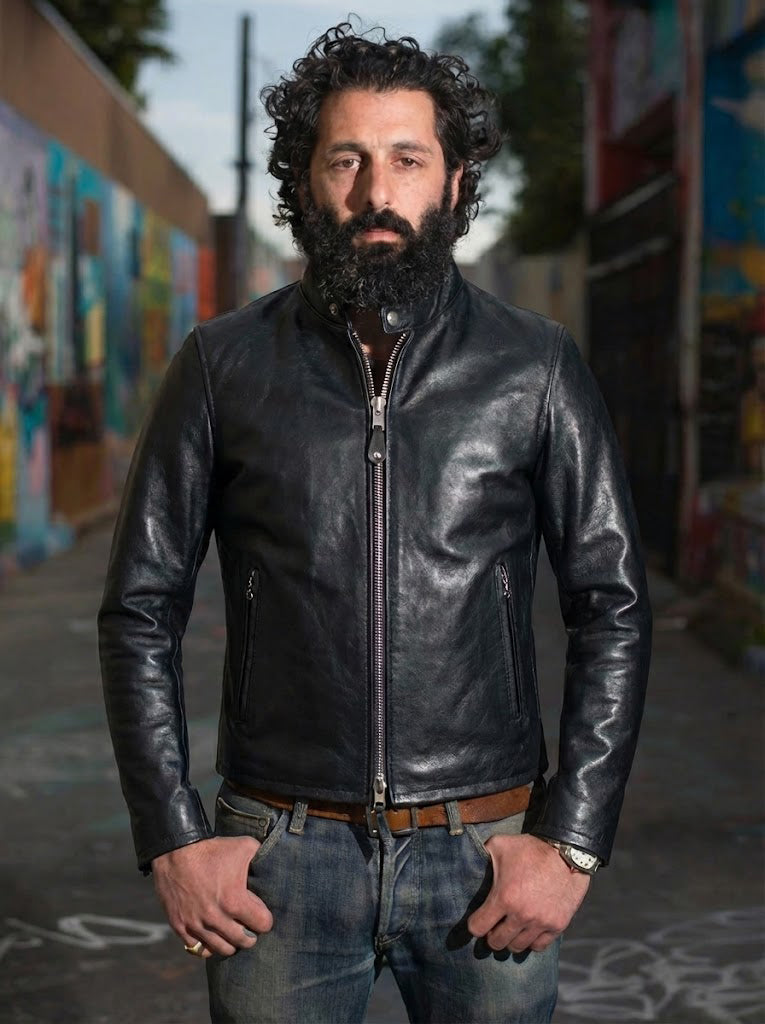 Schott NYC Men Cowhide Casual Racer Leather Jacket Black 654 BLK