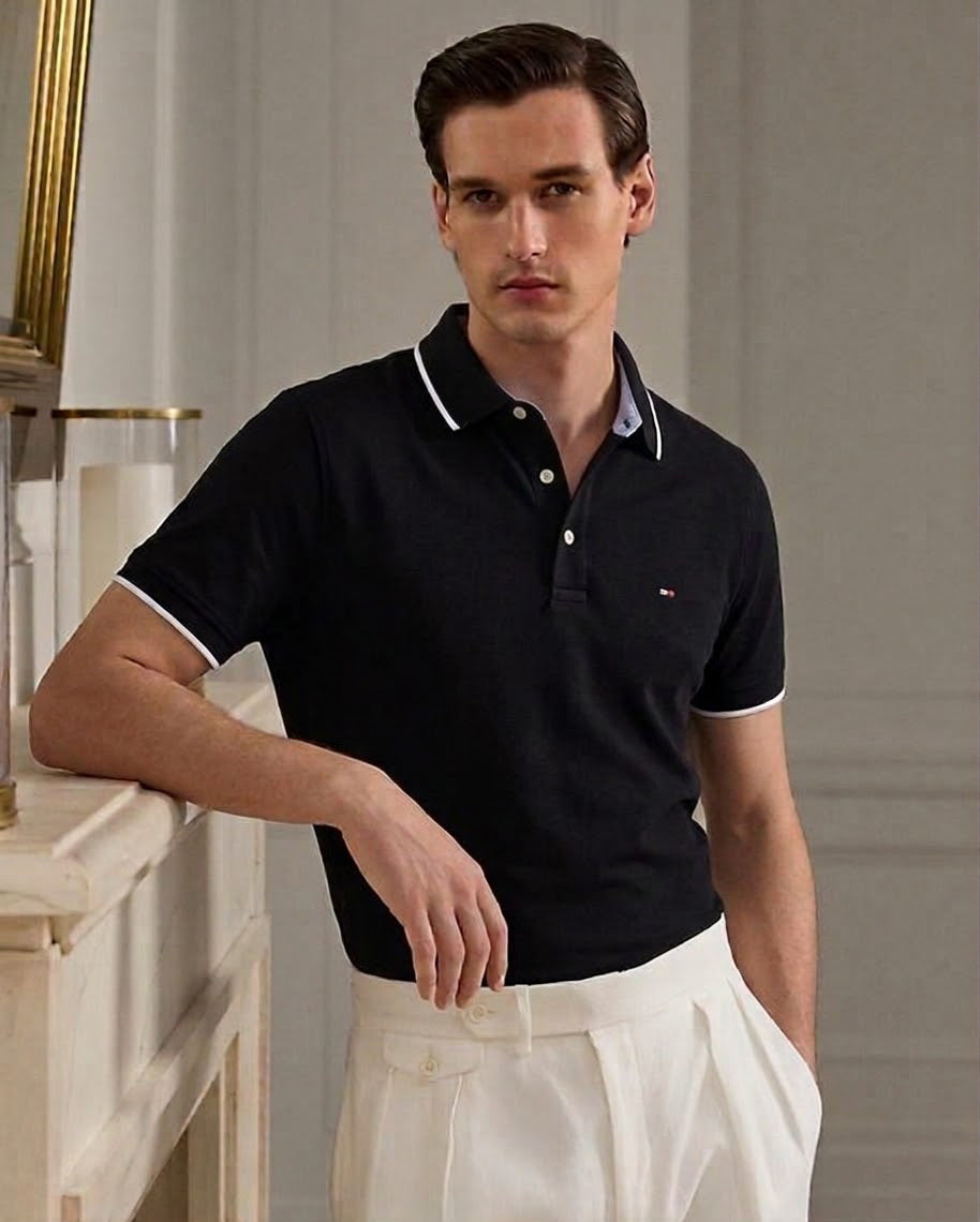 Tommy Hilfiger Men's Richard Tipped Short Sleeve Polo CF Dark Sable 78J8752 001
