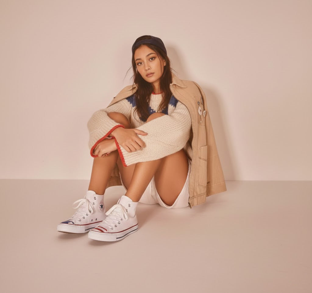 CONVERSE Chuck Taylor All Star High Flag Toe Sneaker White/Navy/Red 153911C