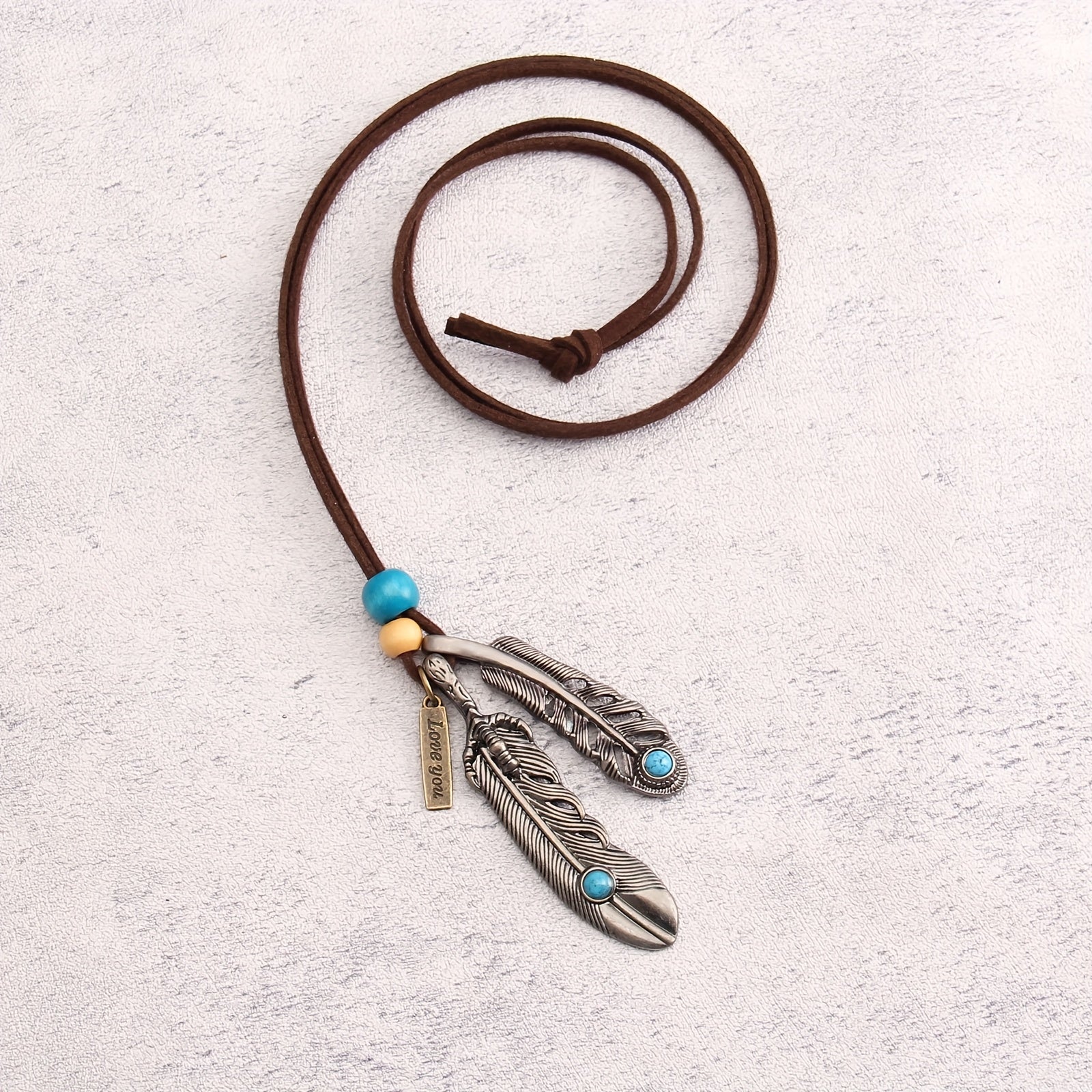 Aplaze Unisex American Indian Double Feather Pendant Necklace