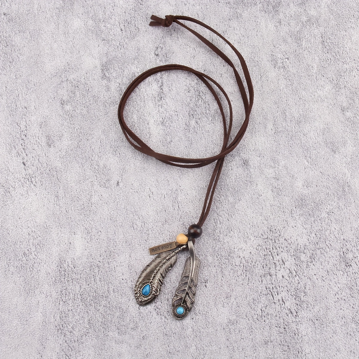 Aplaze Unisex American Indian Double Feather Pendant Necklace