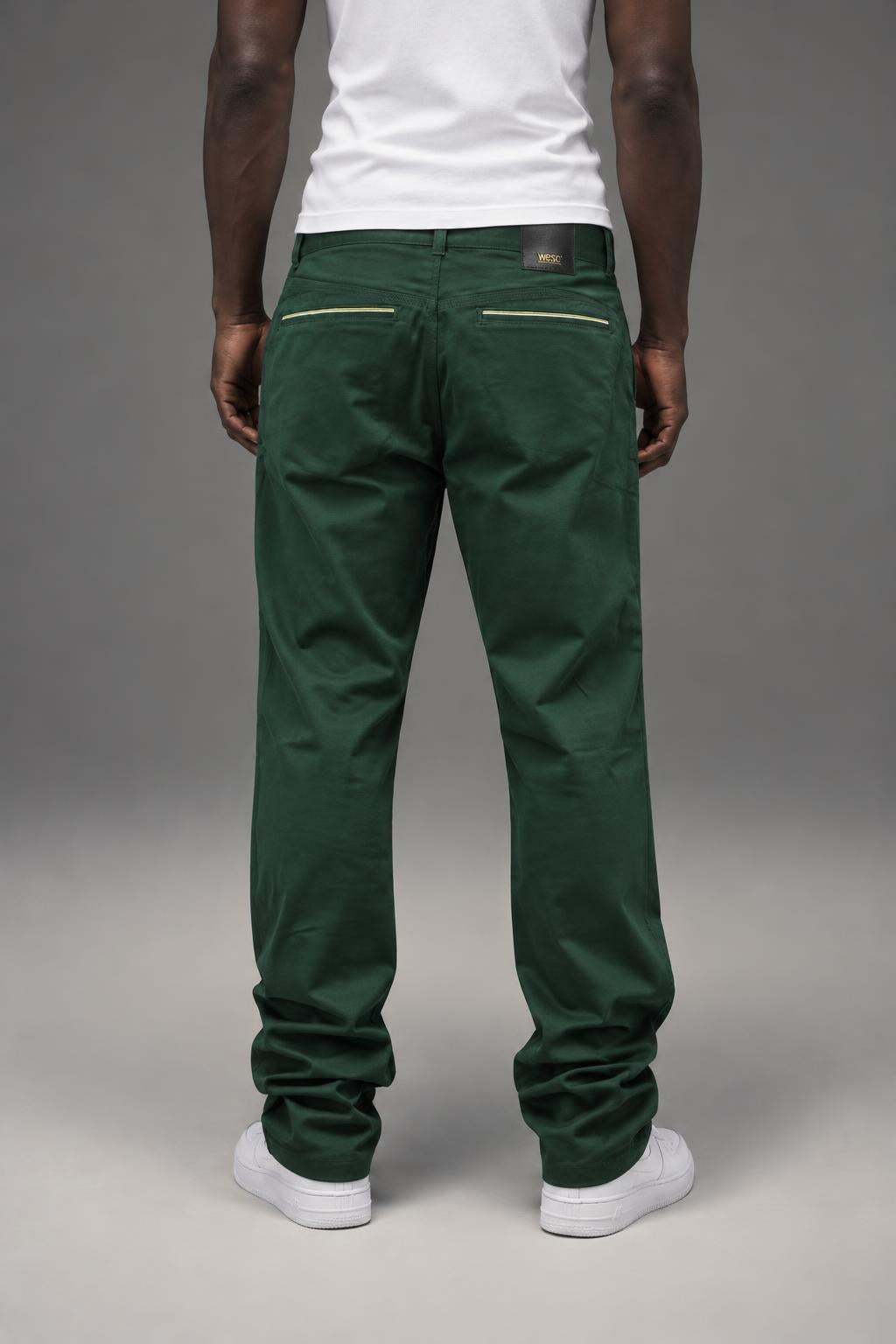 WESC kelvin chino pine green AI model photo
