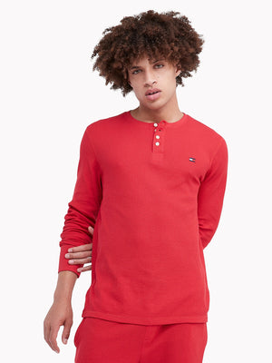 Tommy Hilfiger Mens Thermal Sleep Long Sleeve Henley Neck Red 09T4076 600 - APLAZE