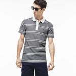 LACOSTE Men'S Short Sleeve Striped Pique Slim Fit Polo Shirt White/NavyBlue PH5841-51.
