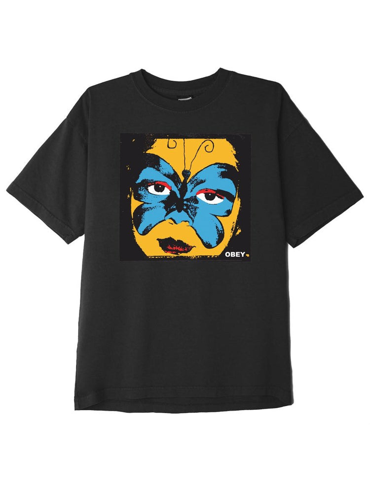 Obey Mens Butterfly Mask Heavyweight T-Shirt Pigment Faded Black 163633077.