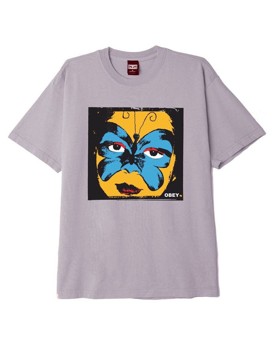 Obey Mens Butterfly Mask Heavyweight T-Shirt Pigment Purple Paste 163633077.