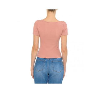 Jobber Ribbed Scoop Neck Short Sleeve Top Mauve 71759.
