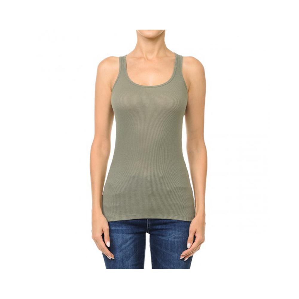 Jobber Ribbed Scoop Neck Racerback Tank Top Military Green 66000.