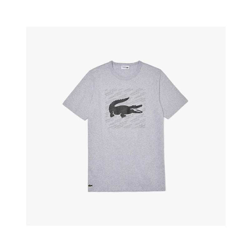 Lacoste Mens SPORT Reflective Logo-Print Cotton T-Shirt Silver Chine/Black TH8384-51 Y5J.