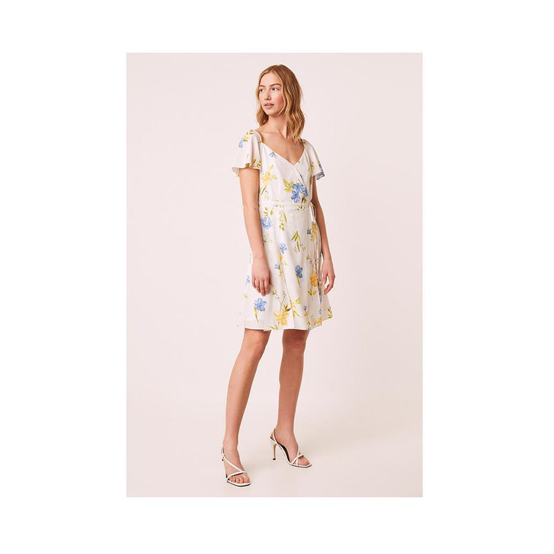 French Connection Eme Crepe Faux Wrap Dress Summer White Multi 71NGR.