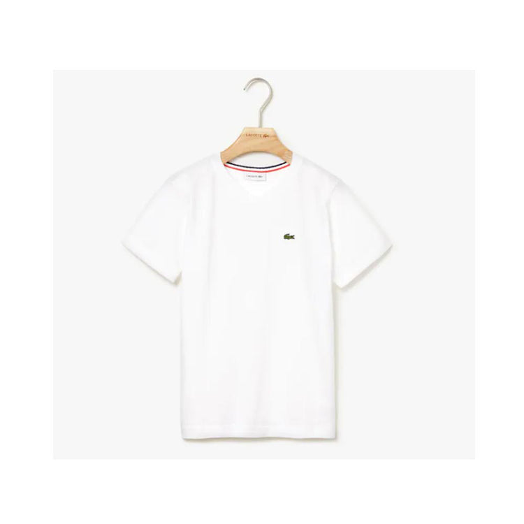 Lacoste Boys Cotton Jersey V-neck T-shirt White TJ1441-001.