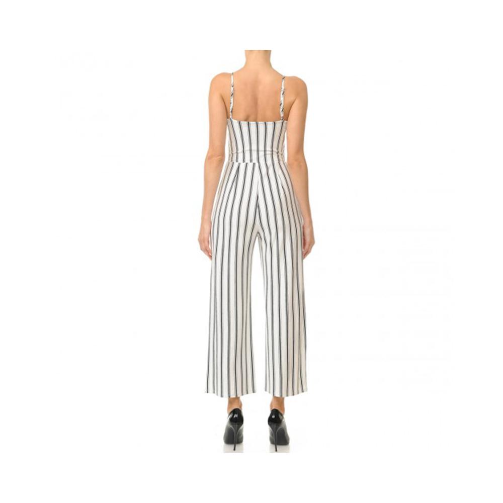Jobber Striped Knit Cami Gaucho Jumpsuit Off White/Black 65941.