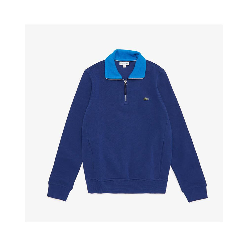 Lacoste Men's Long Sleeve 1/4 Zip Interlock Cotele Sweatshirt Methylene/Nattier Blue SH3293-51 BXM.
