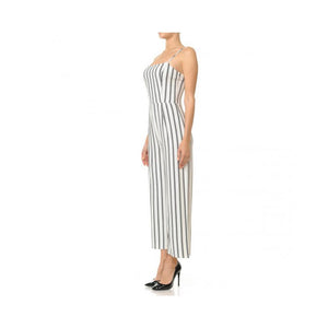 Jobber Striped Knit Cami Gaucho Jumpsuit Off White/Black 65941.