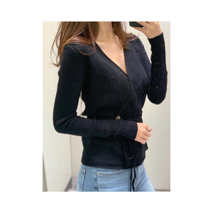 Jobber Vintage Long Sleeve V Neck Sweater Cardigan Black TT9172.