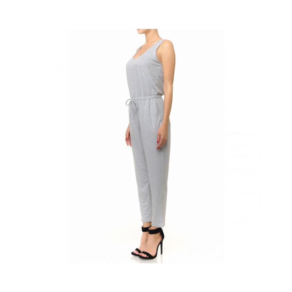 Jobber French Terry Knit Scoop Neck Sleeveless Jumpsuit Heather Grey 70450.