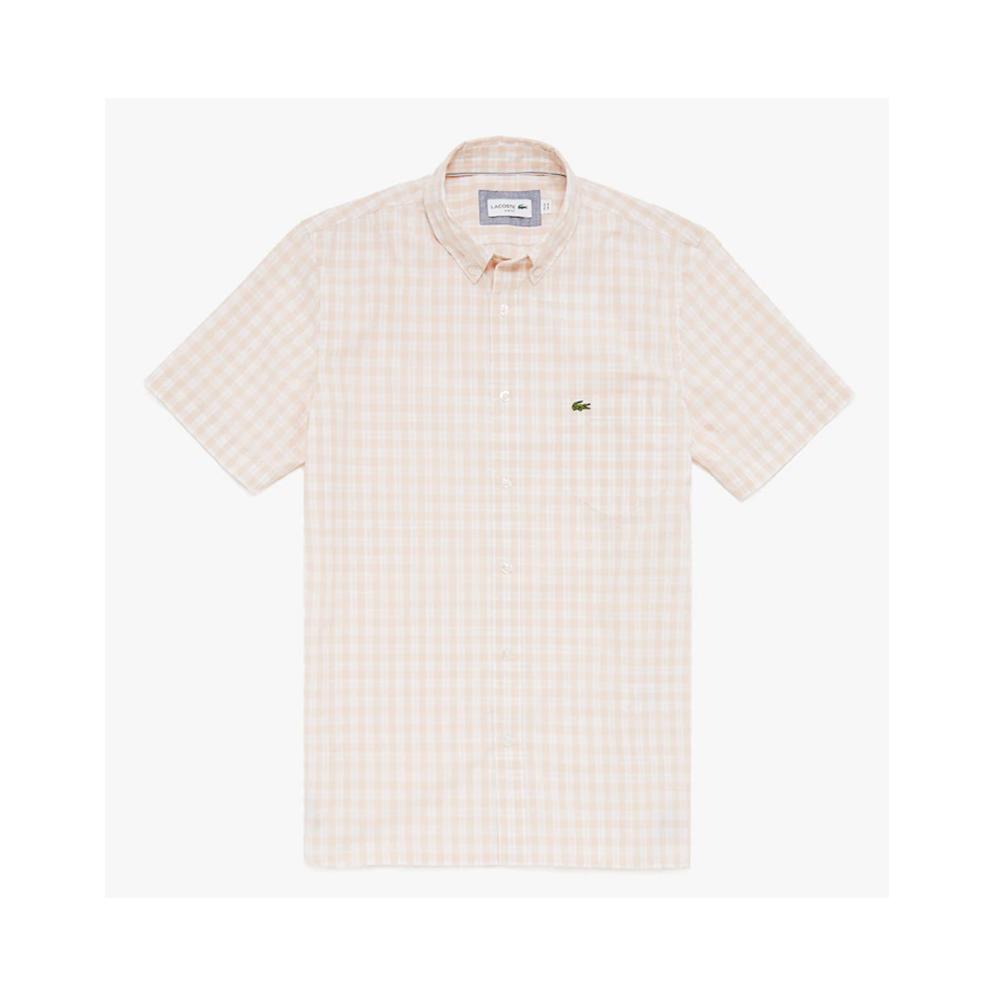 Lacoste Men's Slim Fit Short-Sleeve Wool Shirt White/Light Pink  CH7346-51 PBG.