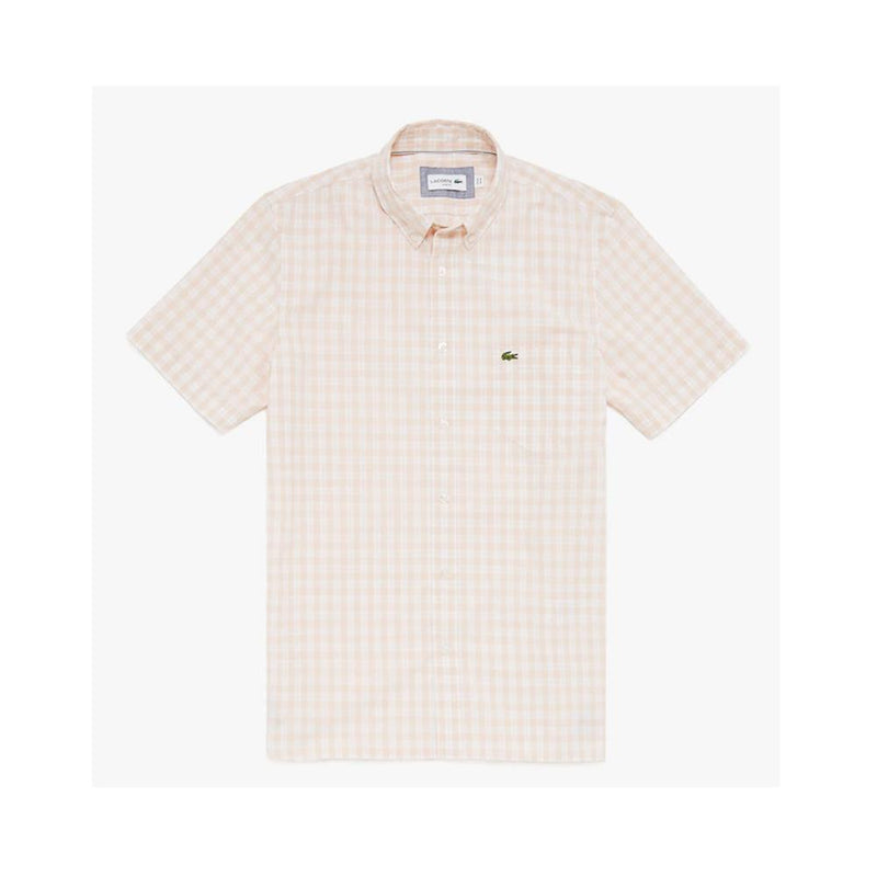 Lacoste Men's Slim Fit Short-Sleeve Wool Shirt White/Light Pink  CH7346-51 PBG.